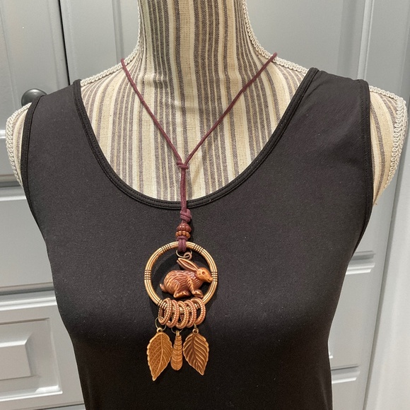 Vintage Wind Catcher Inspired Necklace with Bunny Rabbit and Leaves - Picture 1 of 4